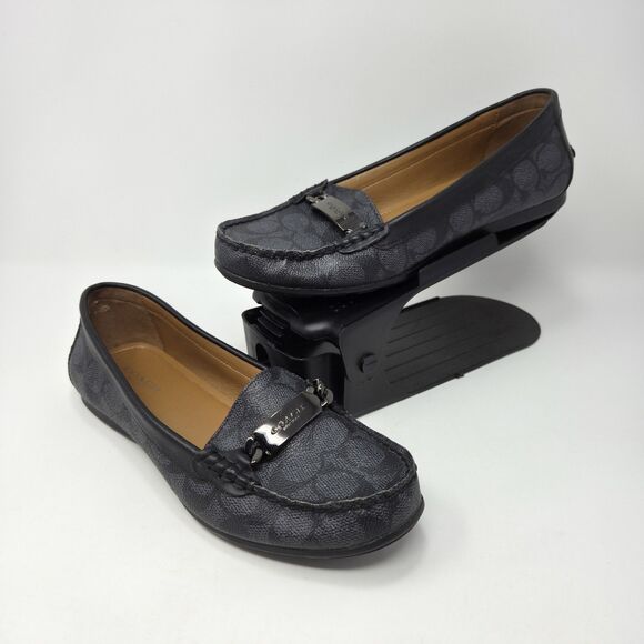 Coach Olive Loafers Black Gray Signature Logo Print Canvas Leather Size 8 - Picture 1 of 4